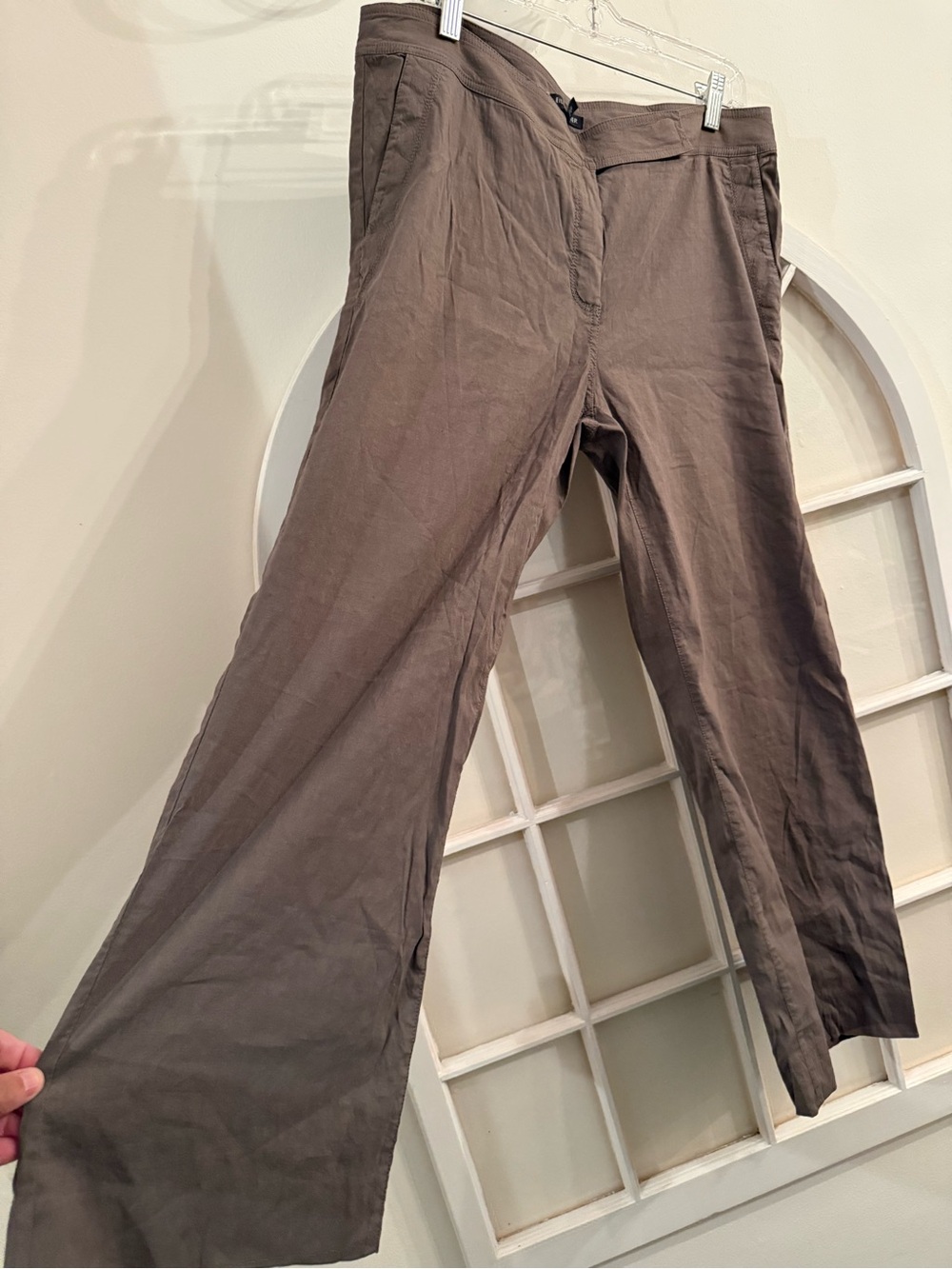 Eileen Fisher Women’s Khaki Gray Wide Leg Pants Italian Fabric Flat Front